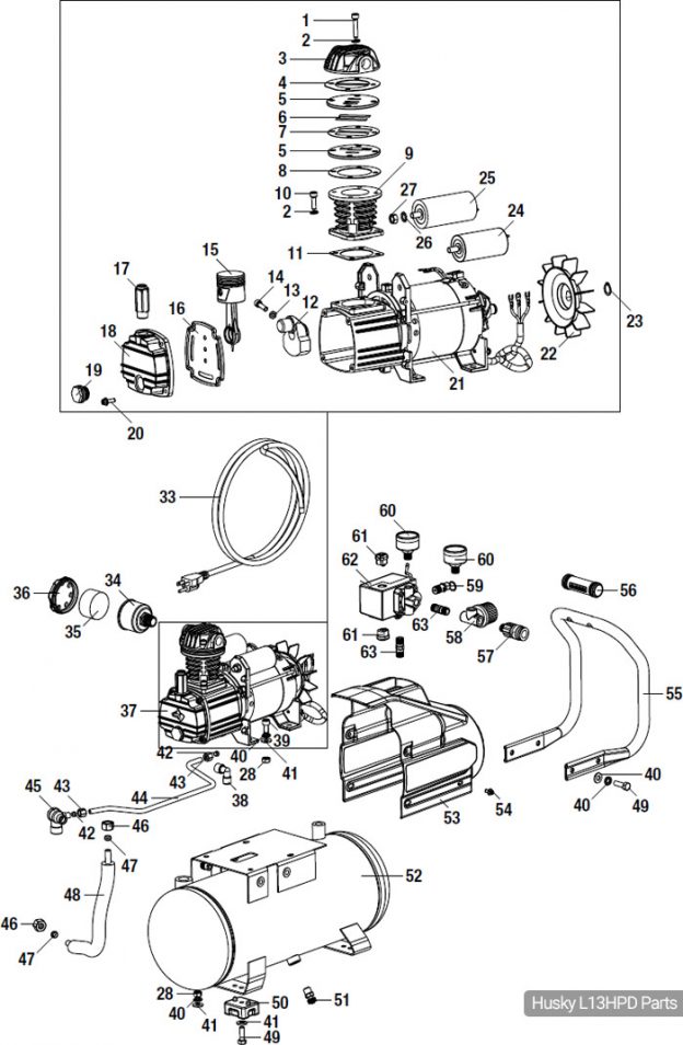 Husky 3 Gallon Electric Air Compressor, L13HPD Parts