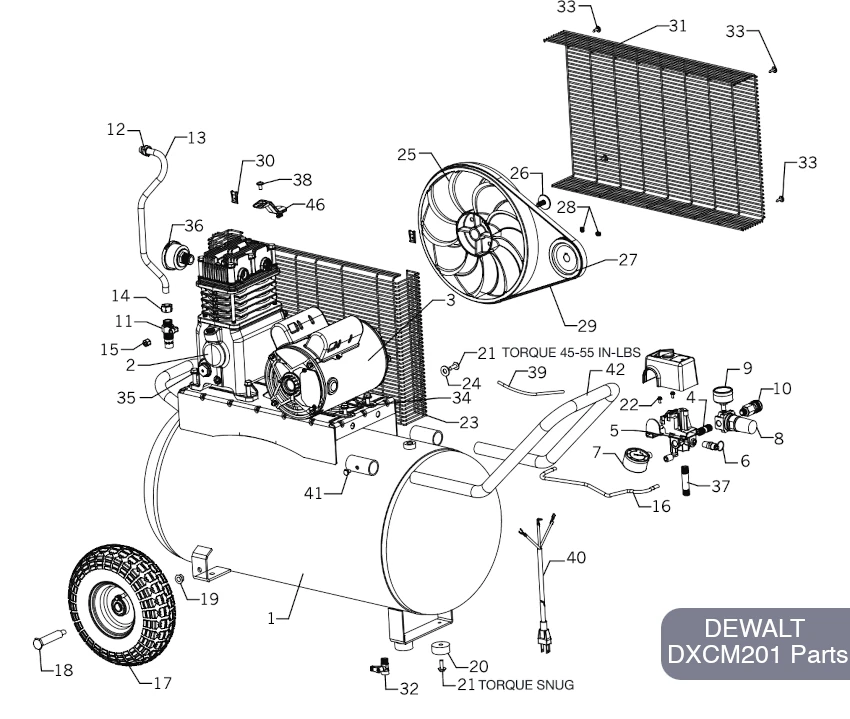 DEWALT 20 Gallon Air Compressor, DXCM201 - Parts