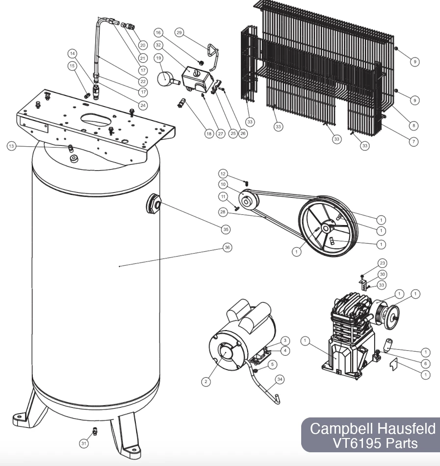 Campbell Hausfeld 60 Gal  Air Compressor, VT6195 - Parts