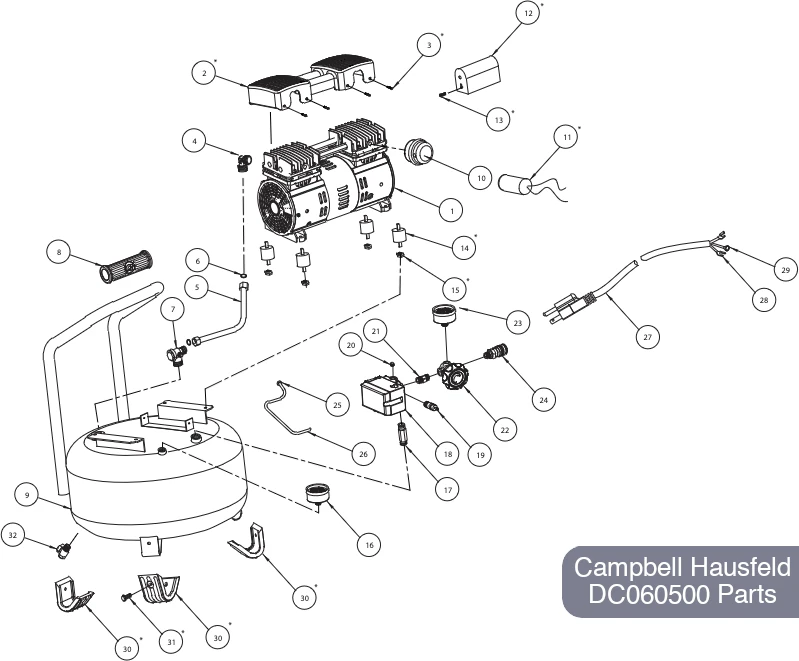 Campbell Hausfeld 6 Gal Air Compressor DC060500 Parts