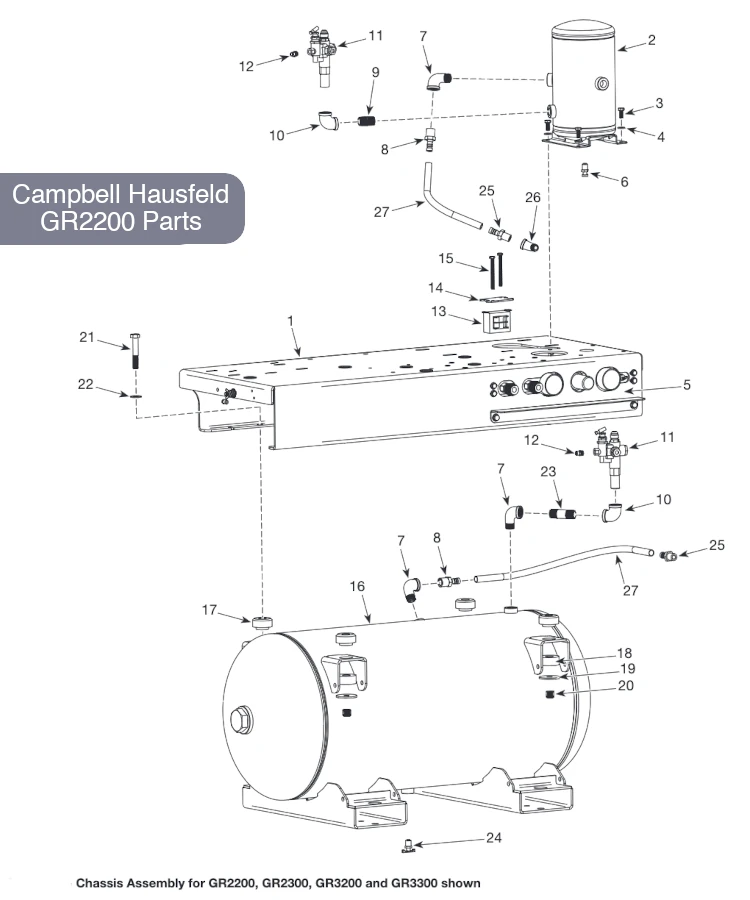 Campbell Hausfeld 30-Gallon Compressor and Generator, GR2200 Parts Diagram