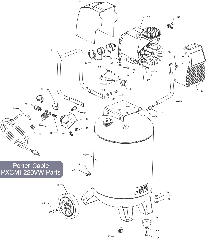 Porter-Cable 20 Gal Air Compressor, PXCMF220VW Parts