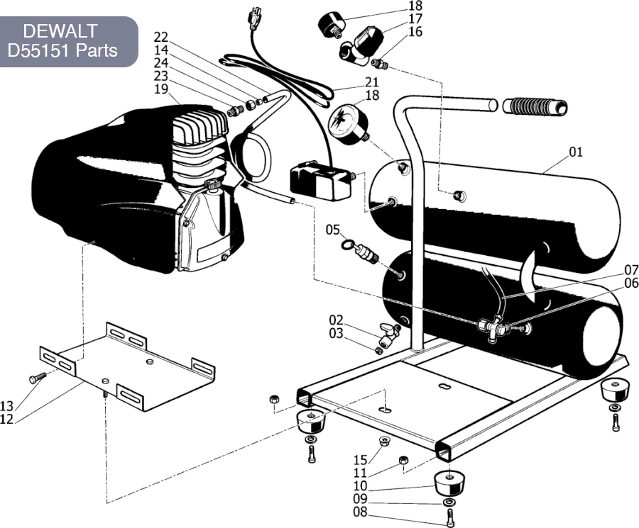 DEWALT D55151 Parts - 4 Gal Pancake Air Compressor
