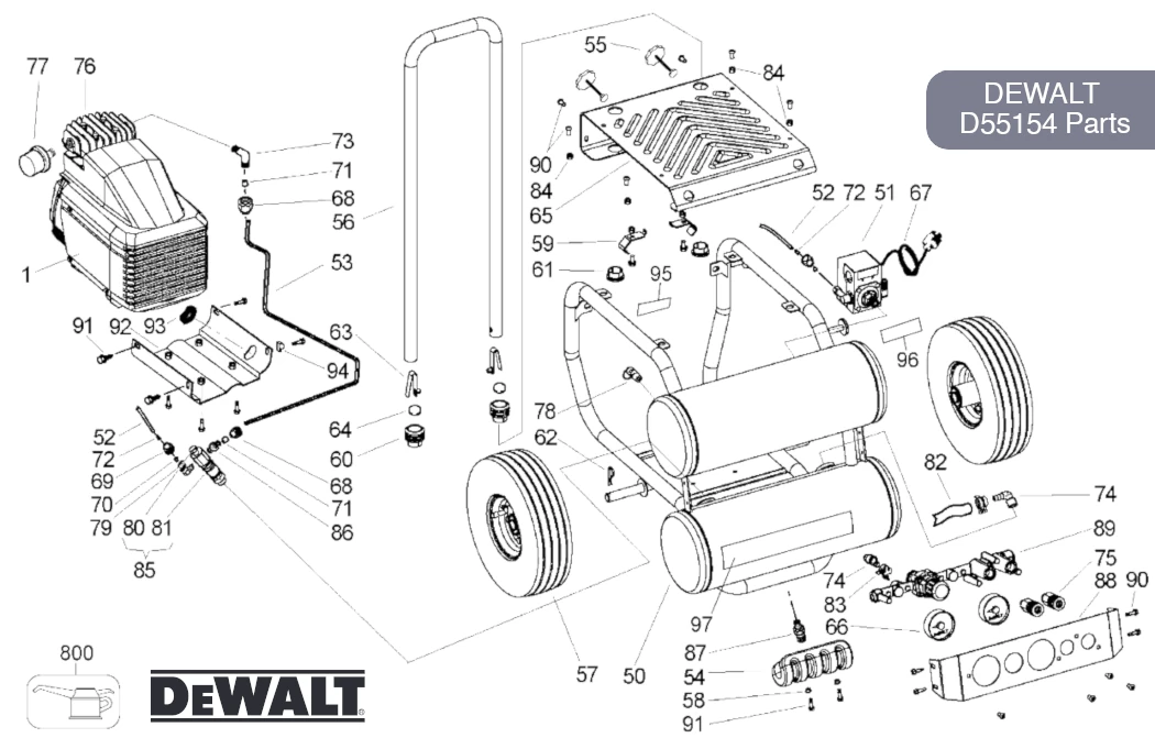 DEWALT D55154 Parts Diagram - 4 Gal Air Compressor