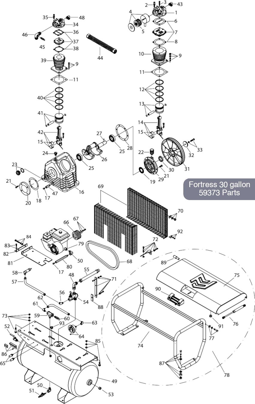 FORTRESS 30 Gallon Air Compressor 59373 Parts Diagram