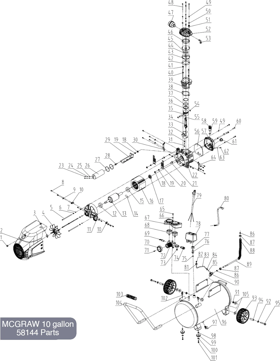 MCGRAW 10 Gallon Air Compressor Parts Diagram - 58144