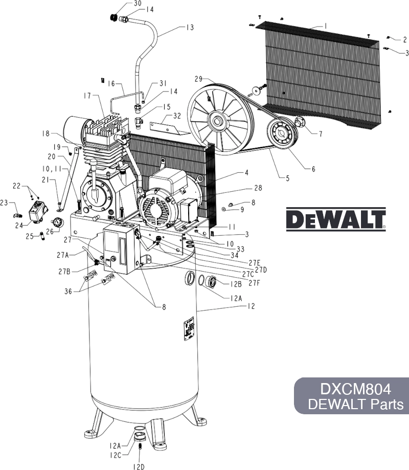 DEWALT 80 Gal Air Compressor, DXCM804 Parts