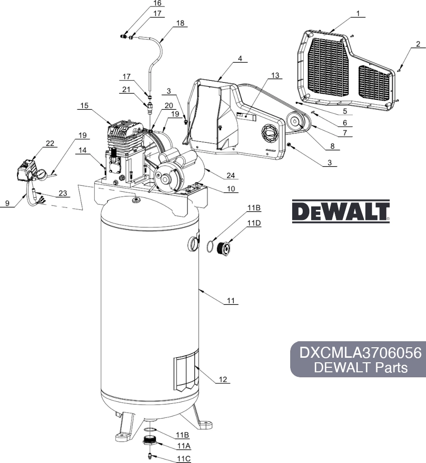 DEWALT 80 Gal Air Compressor DXCMLA3706056 Parts