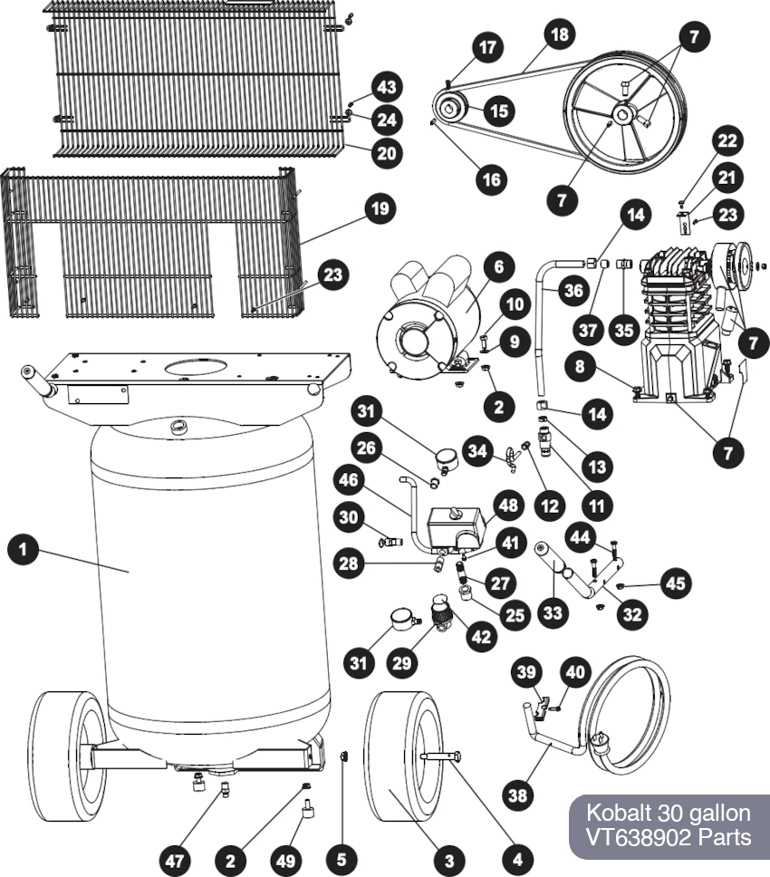 Kobalt 30 Gal Air Compressor VT638902 Parts Diagram