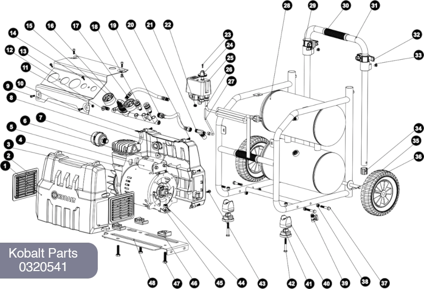 Kobalt 5 Gal Air Compressor Parts diagram - 0320541