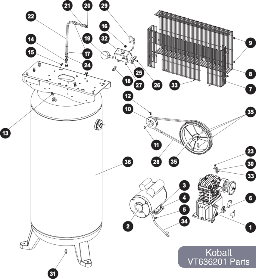 Kobalt 60 Gal Air Compressor VT636201 Parts Diagram