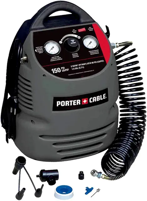 PORTER-CABLE Air Compressor Kit, 1.5 Gallon, Oil-Free, Fully Shrouded, Hand Carry, 25-Feet Hose (CMB15)