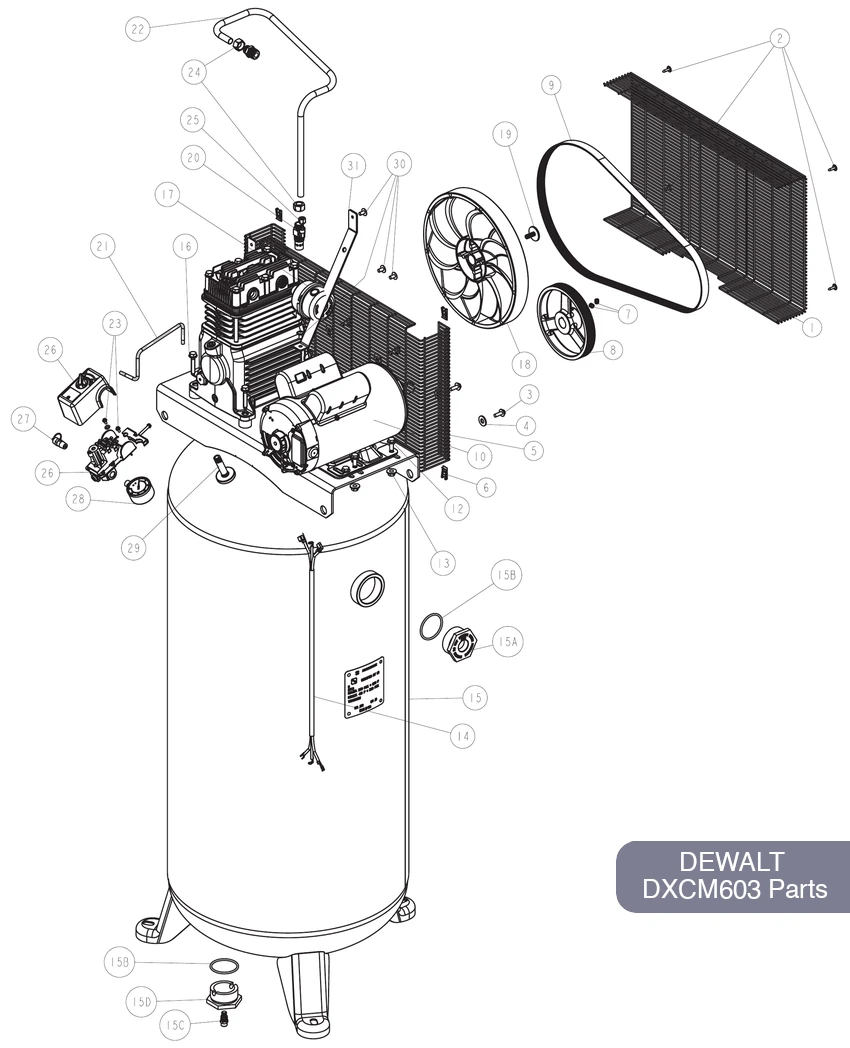 DEWALT 60 Gal Air Compressor DXCM603  Parts Diagram