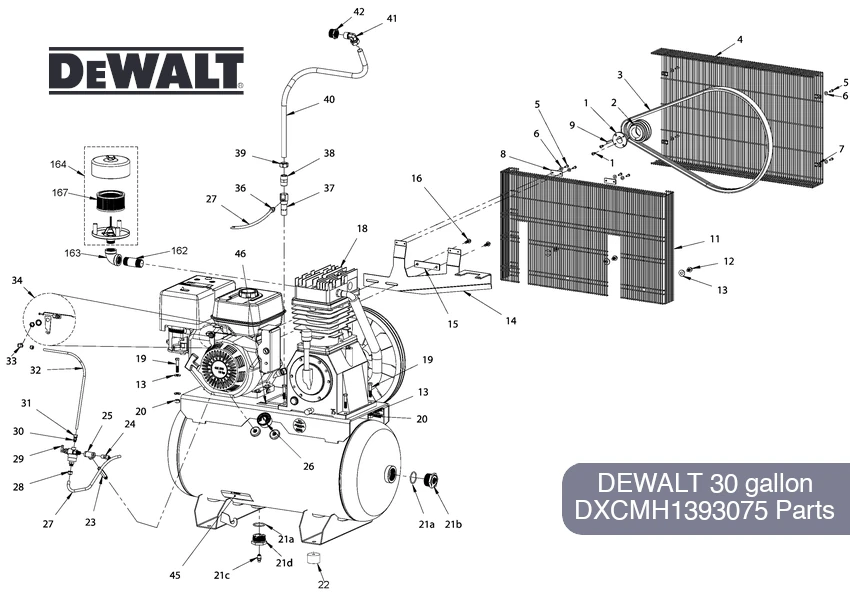 DEWALT 30 Gal Air Compressor DXCMH1393075 Parts Diagram