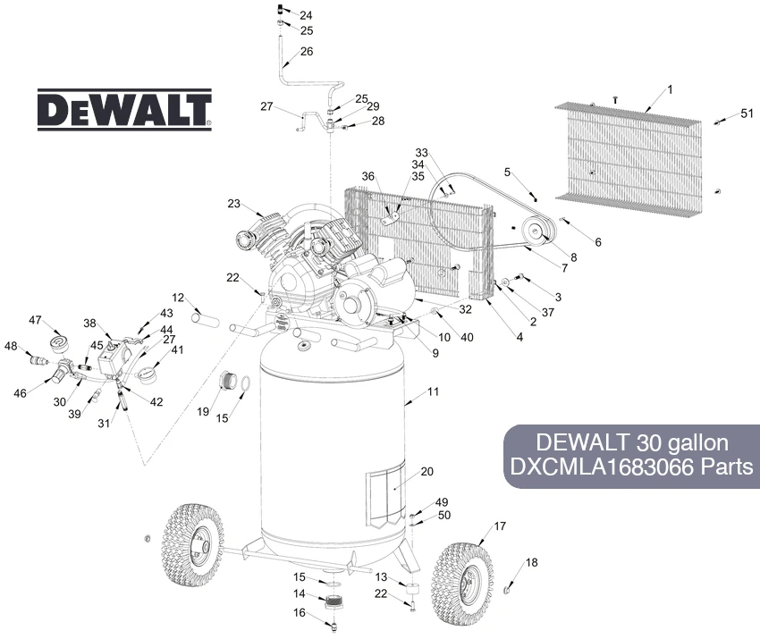 DEWALT 30 Gal Air Compressor DXCMLA1683066  Parts Diagram