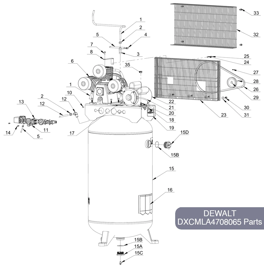 DEWALT 80 Gal Air Compressor DXCMLA4708065 Parts Diagram