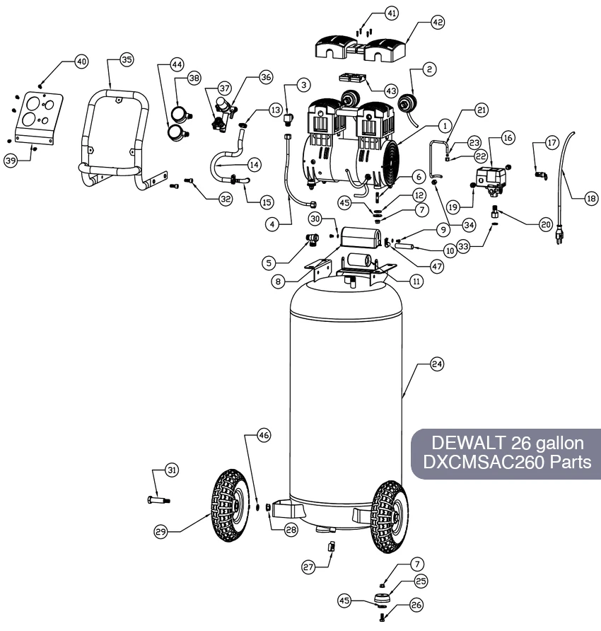 DEWALT 26 Gal Air Compressor DXCMSAC260 Parts Diagram