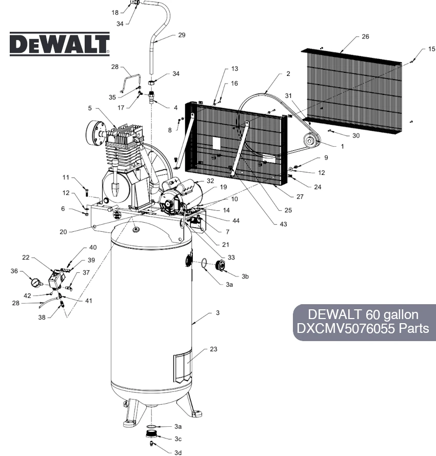 DEWALT 60 Gal Air Compressor DXCMV5076055 Parts Diagram